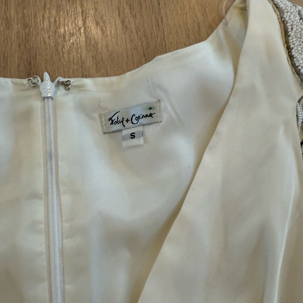 Vintage Foley + Corinna White Cocktail Dress with Beaded Shoulder Detail - Picture 3 of 4